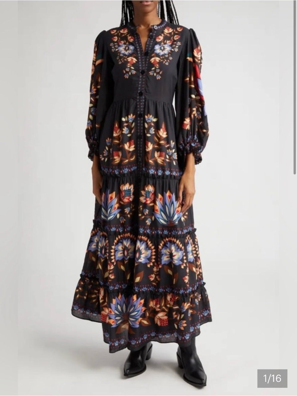 FARM RIO Black Floral Tiered Maxi Dress - Black